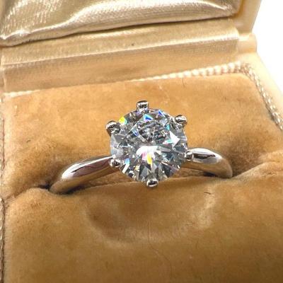 Sterling Silver Stamped Sparkling Engagement Ring
