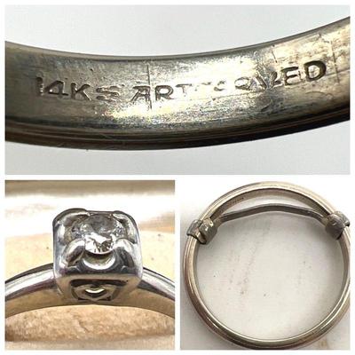 Vintage 14 Karat White Gold & Diamond Engagement Ring & Stamped 14K Wedding Band

