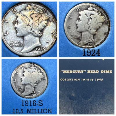 (38) Mercury Head Dimes Collection in 1916-1945 Liberty Silver Coins Book
