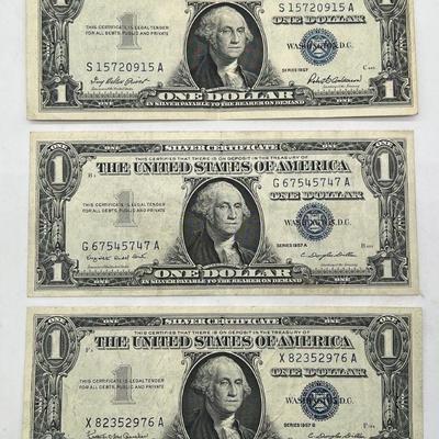 (3) Blue Seal Silver Certificates Dollar Series 1957, 1957A, & 1957B
