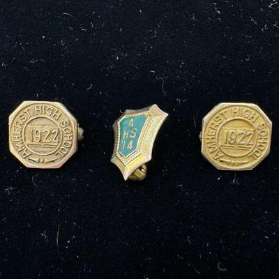 (3) Antique Amherst High School Insignia Pins FT 14K Gold
