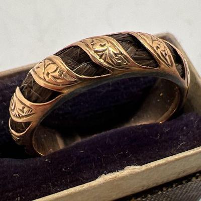 Antique Victorian Hairwork Mourning Ring

