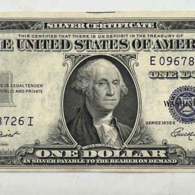 Series 1935 E One Dollar Silver Certificate Blue Seal Currency
