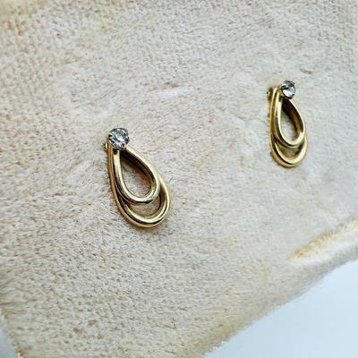 Vintage Krementz Teardrop Earrings w/ 14 Karat Gold Posts & 14KT Gold Overlay
