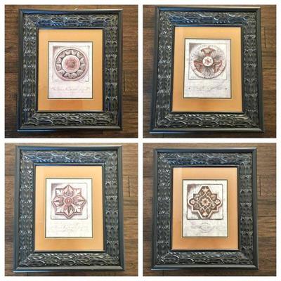  Set of Four Wall Art Pieces Rosette Themed with Thick Ornate Black Frames - From Carla's A Classic Design