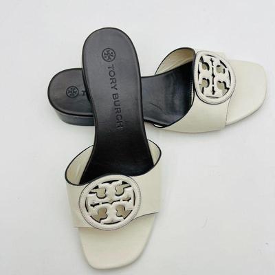 Tory Burch Designer Slide Sandals - White with Logo Size 7