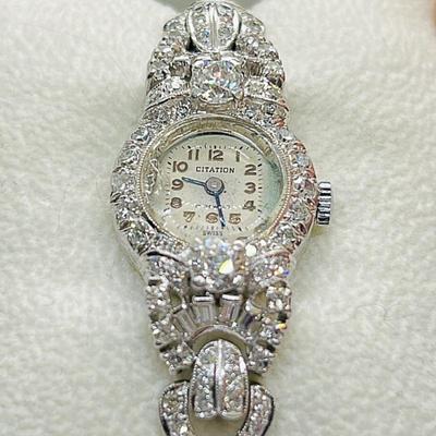 Platinum and Diamond Citation Women’s Wristwatch- Swiss 17 Jewel Wind Up- w/ Appraisal