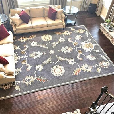 Large Rectangle Area Rug Handcrafted with 100% Wool in India - 13' x 9' 5" - Greys with Whites and Yellows