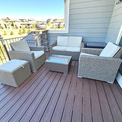 Patio Furniture Set - Tan Woven Frames with Beige Cushions - Loveseat, Two Chairs, and More!
