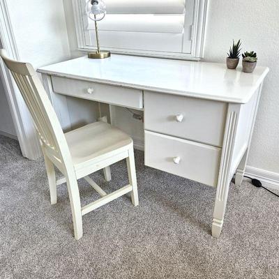 Pottery Barn White Writing Desk and Chair - Drawer Opens to Keyboard Drawer