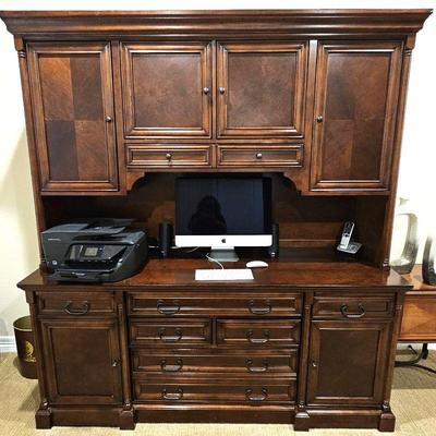  Large Office Credenza and Storage Shelves - Cherry Tones w/ Tons of Storage