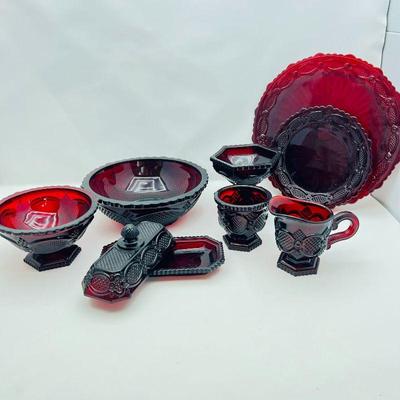 Ruby Red Cape Cod Glass  - Vintage Collectible Avon Embossed Set