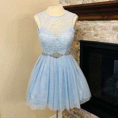 Elegant Light Blue Lace Dress with Rhinestone Embellishments - Size 1/2 by B. Darlin