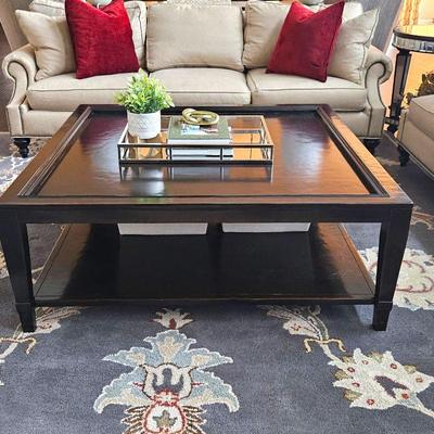 Woodley's Beautiful Large Square Black Coffee Table w/ a Farmhouse Look - 48" x 48" x 18.5"T with Lower Shelf
