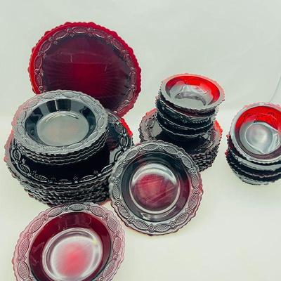 Ruby Red Cape Cod Glass  - Vintage Collectible Avon Embossed Set