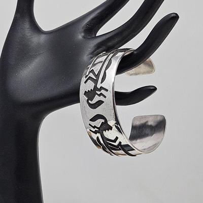 Lot #99 - Handcrafted Sterling Silver Kokopelli Cuff Bracelet by Rosco Scott - 43g of Sterling! Beautiful Southwestern Style