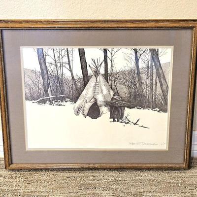 Signed Limited Edition Lithograph "Old Woman" Signed by Artist Pete E. Tonella - 20" x 20" Framed
