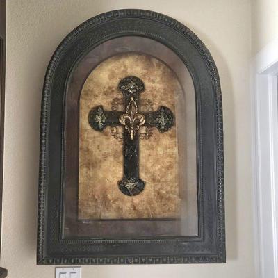  Arched Shadow Box with Large Decorative Cross - 32"W x 44"T