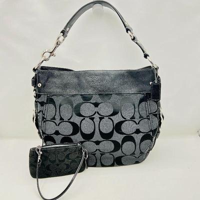  Large COACH Signature Black ZOE Hobo Shoulder Bag