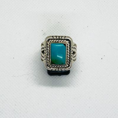  Southwestern Style Vintage Men's Sterling Silver Ring with Turquoise Stone- sz. 12.75