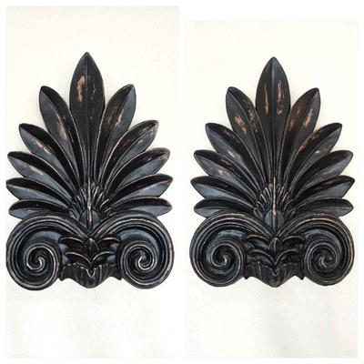 Set of Two Decorative Wall Plaques in Distressed Black Tone - Each 16"T x 11"W