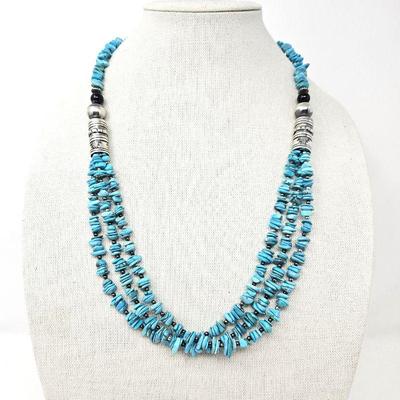 Lot #92 - Turquoise Multi-Strand 26" Necklace with Sterling Accents