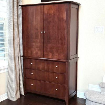 Beautiful Thomasville Armoire in Mahogany, with Contemporary Lines and Silver Hardware