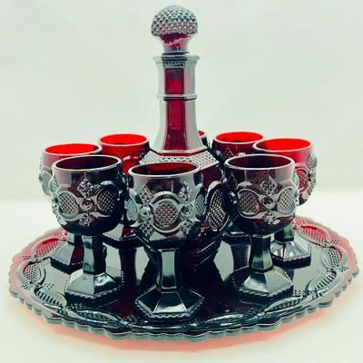 Ruby Red Cape Cod Glass  - Vintage Collectible Avon Embossed Set
