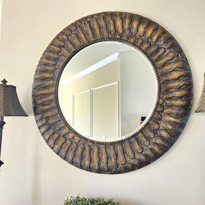 Beautiful Dramatic Round Wall Mirror with Thick Frame - 48" Diameter - Beveled Mirror Alone 29"