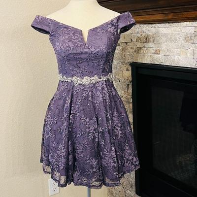 Purple Lace Dress with Rhinestone Embellishments- Size 0