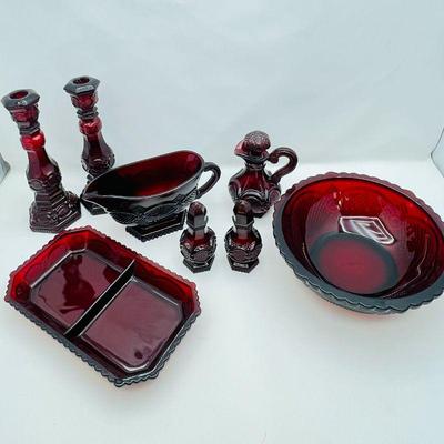 Ruby Red Cape Cod Glass  - Vintage Collectible Avon Embossed Set