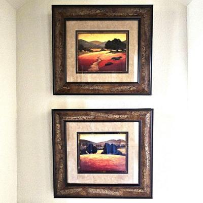 Set of Two Landscape Wall Art Pieces From Carla's - A Classic Design, Each 23" x 22" - Warm Colors, Beautiful Frames
