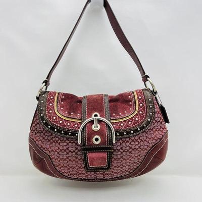  Stylish Coach Handbag - Unique Burgundy Design with Studded Details