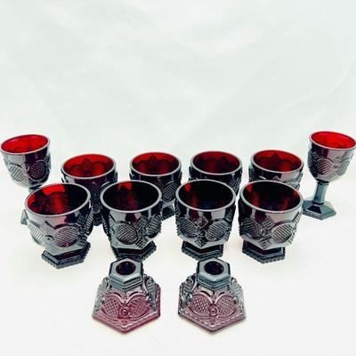Ruby Red Cape Cod Glass  - Vintage Collectible Avon Embossed Set