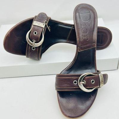 Brown Christian DIOR Heeled Slide Sandals - Elegant Italian Designer Heels- Size 36.5 (6.5)