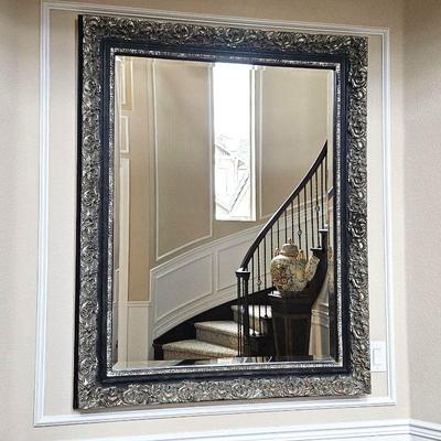  Very Large Ornately Framed Beveled Glass Wall Mirror - 45"W x 58"T - Distressed Gray Tone