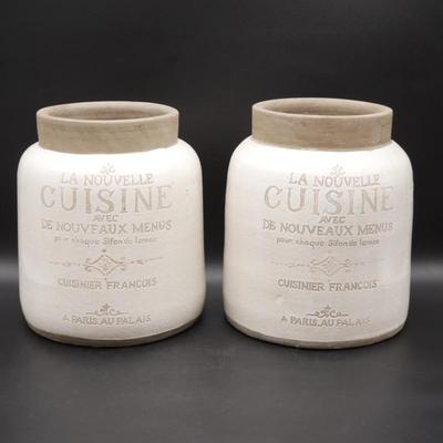 Pair of Large Ceramic "La Nouvelle Cuisine" Jars