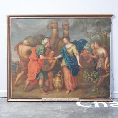 47.5"x 59.5" Large 19th-Century Continental School Oil on Canvas Painting
