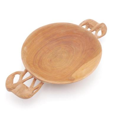 Hand-Carved African Wooden Bowl with Elephant Handles