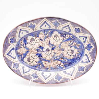 Anibal Rosado San Pedro Corval Pottery Blue Floral Decorative Plate