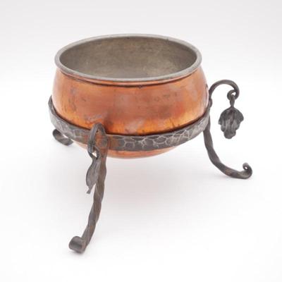 Vintage Scandinavian Copper Three-Footed Bowl with Iron Twisted Legs