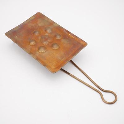 Vintage Copper Trivet with Embossed Circular Patterns and Heart Design