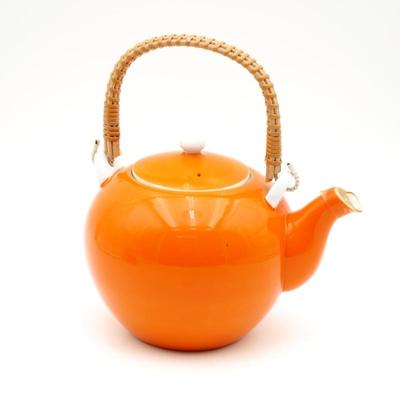 Porcelain Teapot with Rattan Handle and Built-In Strainer