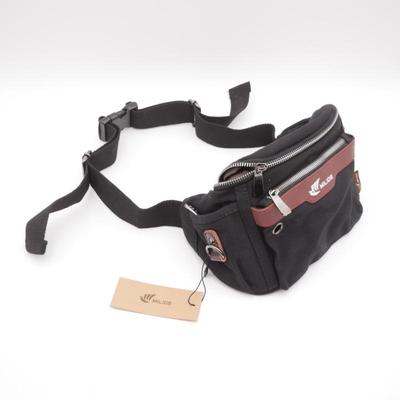 Milide Waterproof Canvas Running Waist Pack with Zippered Pockets and Carabiner