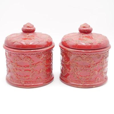Pair of Ceramic Kitchen Counter Canisters with Lids