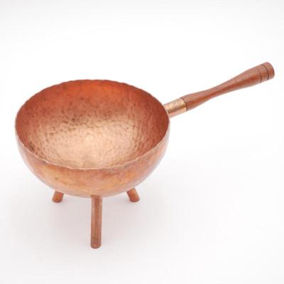 Hammered Footed Copper Bowl with Wooden Handle