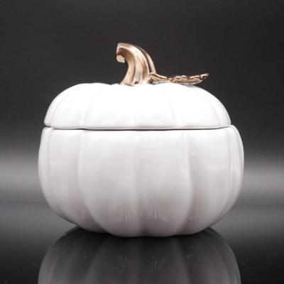 Pottery Barn White Ceramic Pumpkin Bowl with Lid