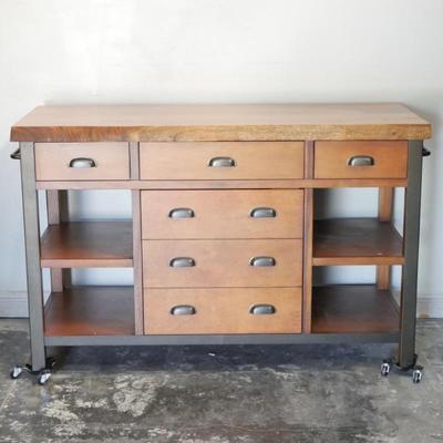 Live Edge Walnut Kitchen Island with Drawers and Shelves