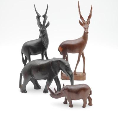 Set of Four Carved Wood Animal Figurines