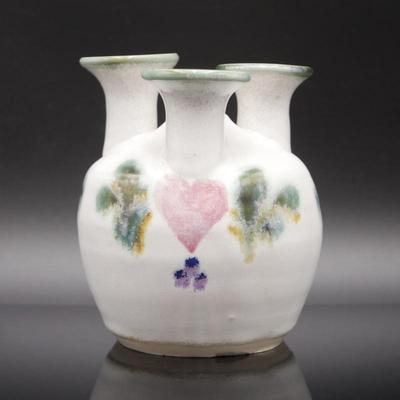 Clouds Pottery Folsom Triple Bud Vase with Handpainted Heart Details